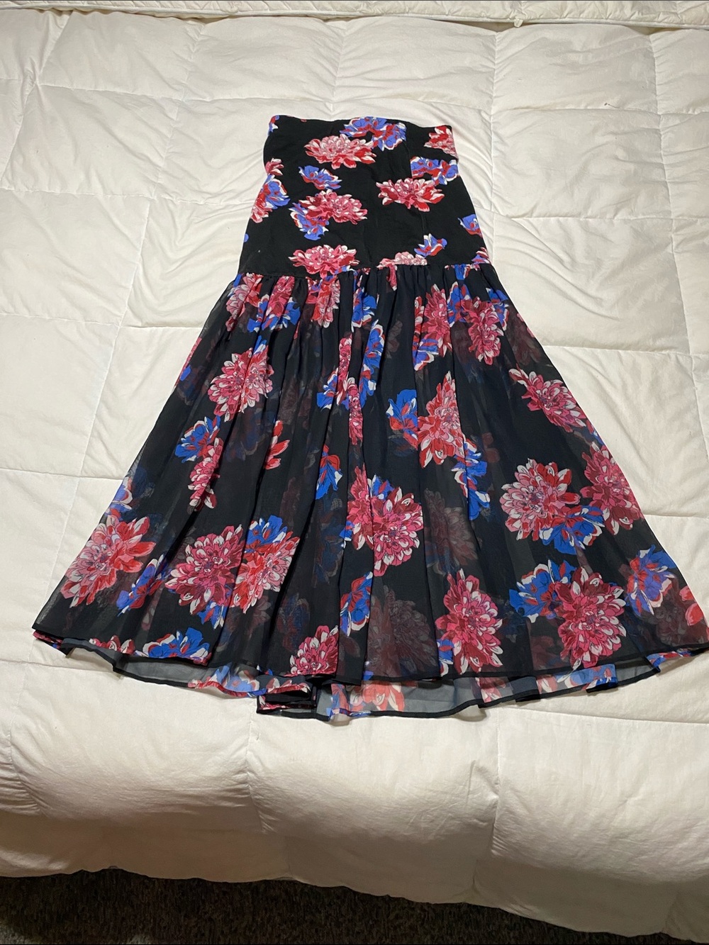 Free People Black Maxi Skirt with Pink & Blue Floral Print